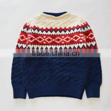 Diamond design jacquard knitting cotton kids sport sweater