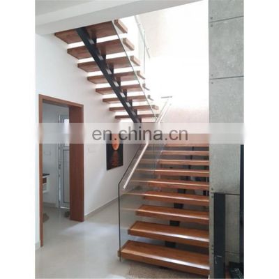 Custom safety double beam straight stair interior exterior steel modern staircases