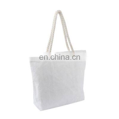 Cotton Bag With Zipper Womens Canvas Rope Handle Shoulder Bag photo-5