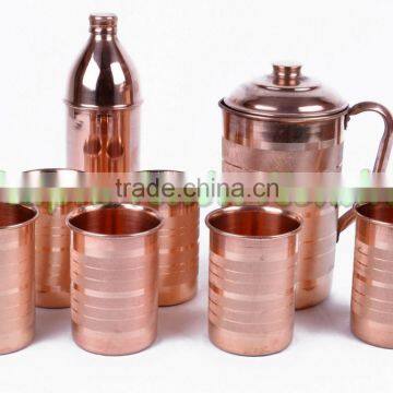 Lot of 6 Pieces Copper Glasses + 1 Copper Bottle + 1 Copper Water Jug Kitched Accessories