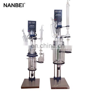 High pressure chemical lab size mixing double layer glass reactor bioreactor