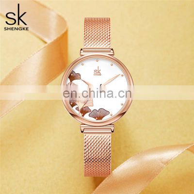 SHENGKE Women Quartz Watches Exquisite Maple Leaf Dial Wristwatch for Fair Lady Multicolor Chinese Watches