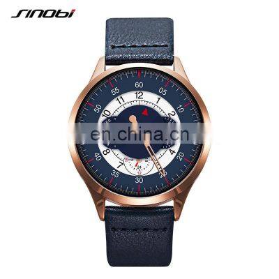 SINOBI Blue Leather Band Wrist Watches S9815G Chronograph Hand Watches Man Hollow Out Pointer Male Watch Montre Homme photo-3