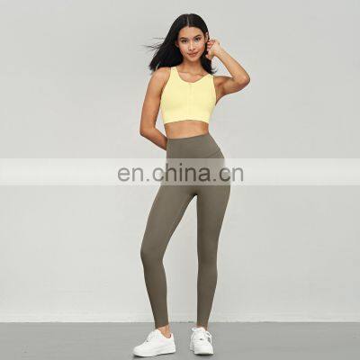 Front Zip Sports Bras Gym Custom Fitness Sets High Waisted Yoga Leggings With Back Pocket 80nylon 20spandex