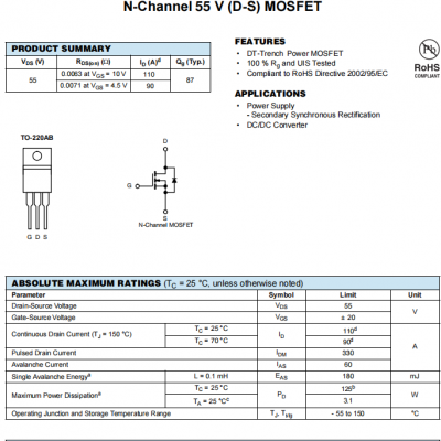 IRF3205PBF MOSFET EQUIVALENT N-Channel 55V TO-220AB MOSFET DTP3205
