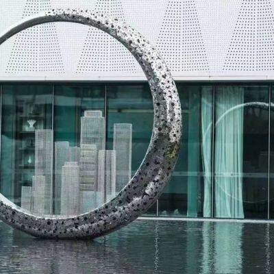 Customized Stainless Steel Moon Ring Sculpture Outdoor Landscape Garden Metal Sculpture photo-3