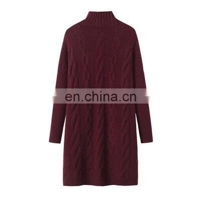 OEM Customizable Cable Knit High Neck Long Thick Loose Knitted Cashmere Dress Sweater Breathable Washable for Spring Autumn Use photo-2