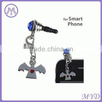 heart angle wing charms mobile phone anti dust plug for Iphone