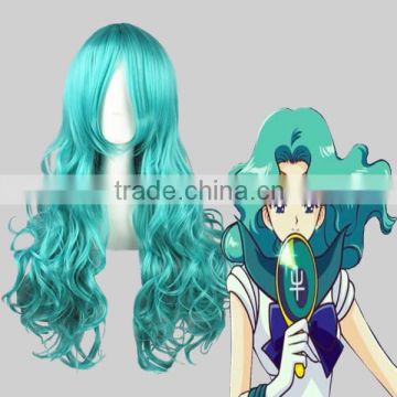 High Quality 65cm Medium Long Wave Sailor Moon wig Kaiou Michiru Light Green wig cosplay Synthetic Anime Wig Cosplay Hair Wigs