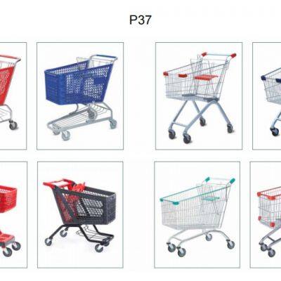 180L American style handcart 5 inch PU wheel Steel Shopping Trolley for Supermarket