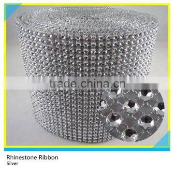 Plastic Crystal Rhinestone Roll Silver Plastic Mesh Trimming Ribbon Sew on 10 Yards 24 Rows