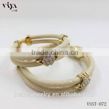 2016 Wholesale Luxury Stingray/ Python Leather Crystal Bracelet With Silver Cuff Jewelry
