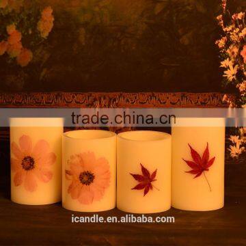 Elegant flower and maple leaf no smoking ivory LED candle