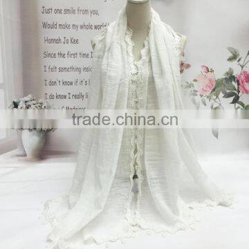 Good Quality New Embroidery Pattern Plain Cotton Linen Scarf Shawl photo-3