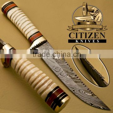 CITIZEN KNIVES, BEAUTIFUL CUSTOM HAND MADE DAMASCUS STEEL HUNTING BOWIE KNIFE