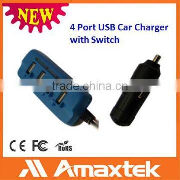 Amaxtke High Speed Quick Charger 2.0 4 Port Female USB Car Charger with Cable