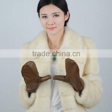 Brown Color Fashion Leather Ladies/ Women Dresses Leather Mitten photo-2