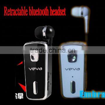 New retractable bluetooth headset built-in usb stand time 96hours stereo sound connect with 2 phones