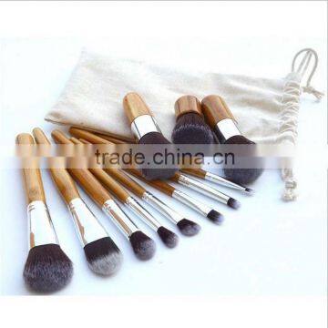 Professional 11PCS natural makeup brushes bamboo with synthetic fiber Blush brush, lip brush/makeup brush set