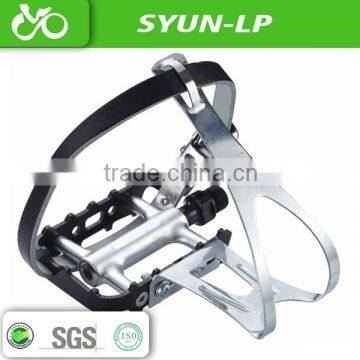 alloy bike pedal with clipless strap leather strap aluminum toe strap