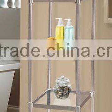 modern style ideal for bathroom, kitchen, office floorstanding 5 clear glass square shelf, free standing 5-tiers glass shelves