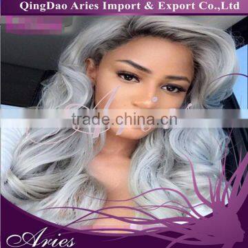 black to grey body wave gray ombre Heat Resistant Glueless wavy grey Synthetic Lace Front Wig