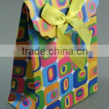 small colored paper bags with handles,Colorful paper gift bag with ribbon handle, small brown paper bags with handles -PB-93