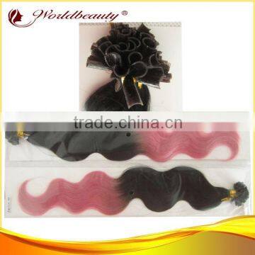 Italy glue grade AAAAA hair extention,two tone color