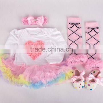 2015 children Chrismas baby long sleeves tutu yarn jumpsuit headbands shoes and leg warmer sets ( 4 in 1)