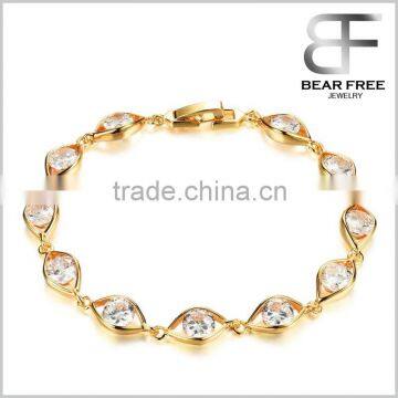 18K Gold Filled Tear Drop Shaped Cubic Zirconia Tennis Bracelet for Women in Copper