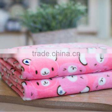 100% polyester super soft pink bear fleece blanket