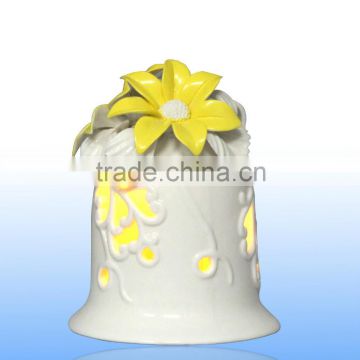 Bell shaped ceramic candle holder with luminary led candle for indoor decor