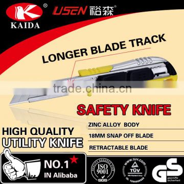 Zinc alloy utility knife with longer blade track two styles(zinc+abs)