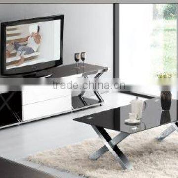 Black Glass Top and Cross Legs Rectangle TV Stand(TV2012)