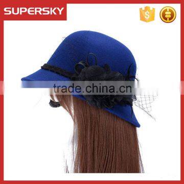 K-108 Ladies Formal Hats With Flower Charm Band Wool Felt Bucket High Quality Women Lace Trim Homburg photo-3