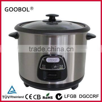 Cylinder Stainless Stain Rice Cooker, Glass Lid, Black Plastic Parts