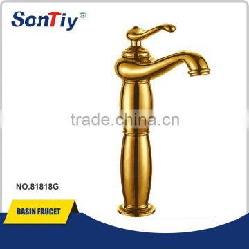 Single lever deck mounted brass gold plated wash basin mixer faucet 81818G