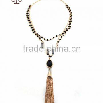 Black Beaded Tassel Necklace