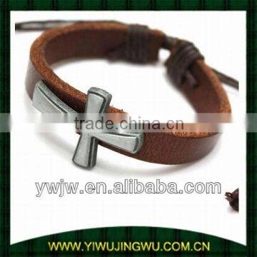 Natural Cross Symbol Tanned Leather Bracelet