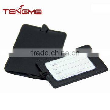 High quality black PU leather luggage tag with elastic band