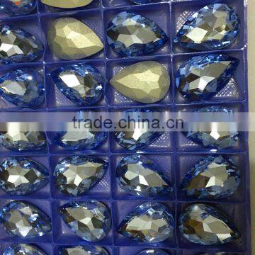 Lt Sapphire Blue Color 20x30mm Tear Drop Shaped Pointback Rhinestone for Inlaid Decoration