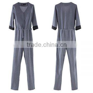 Women's V Neck Long Pants Jumpsuit Overall With Waist Rope L1271 photo-3