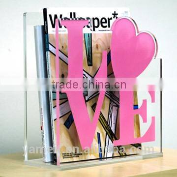 New design factory book shelf divider acrylic magazine rack book case