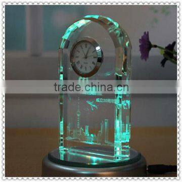 LED Engraved Wholesale Crystal Memorable Clock For Business Souvenir