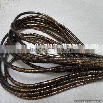 Real Nappa Leather Cords -Real Nappa Leather Round Stitch 2,5 mm Glitter Gold