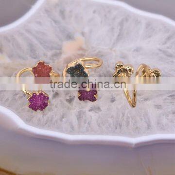 Charm Agate Quartz Gold Plated Druzy Ring, Gold / Silver plated edged Double Ring, Mixed Style Gem stone, Agate Ring