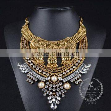 high quality vintage rhinestone imitation pearl chunky statement necklace tin alloy fashion women pendant necklace 6390130