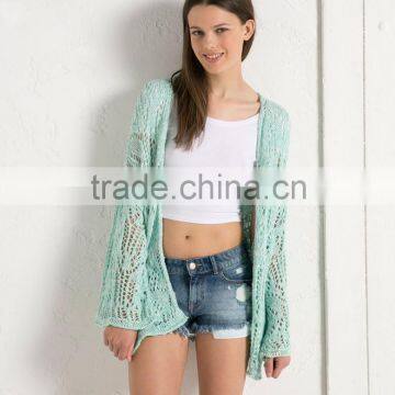 ladies ethnic style jackets turquoise bright color jacket cream color crochet jacket