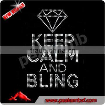 Beautiful keep calm iron on design rhinestone motifs for t-shirt