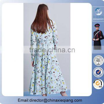 2016 Fashion Ladies Casual Pleated Dress Floral Dress for Women